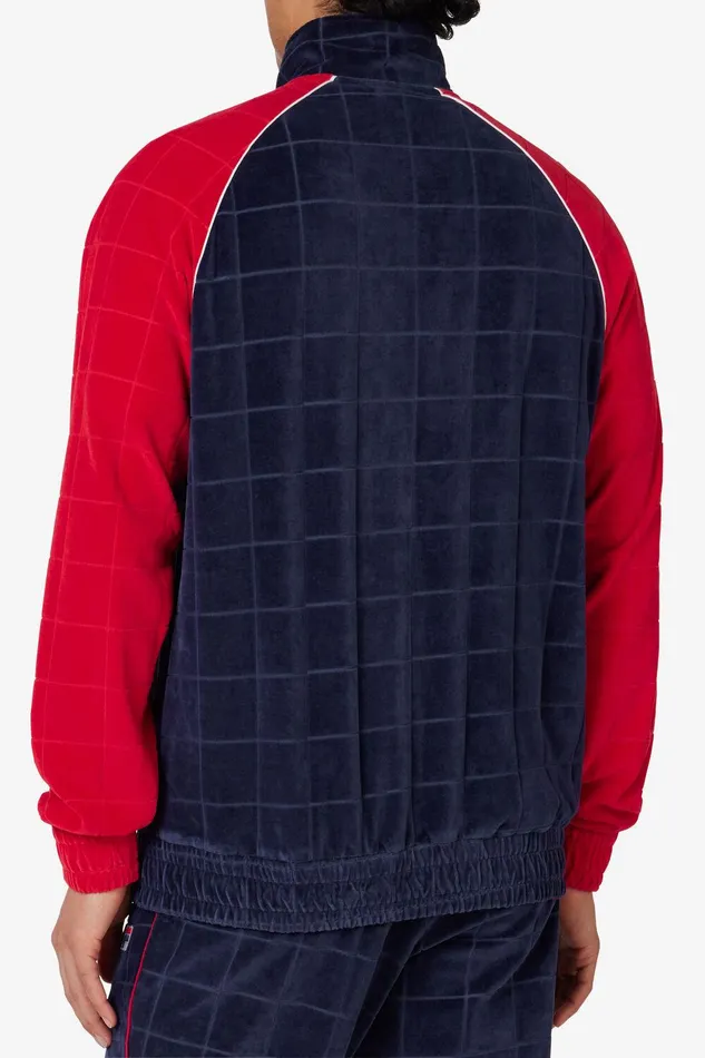 Coats and Jackets Men Fila Ivy League Debossed Check Velour Jacket 488 Fila Navy Fila Red Gardenia
