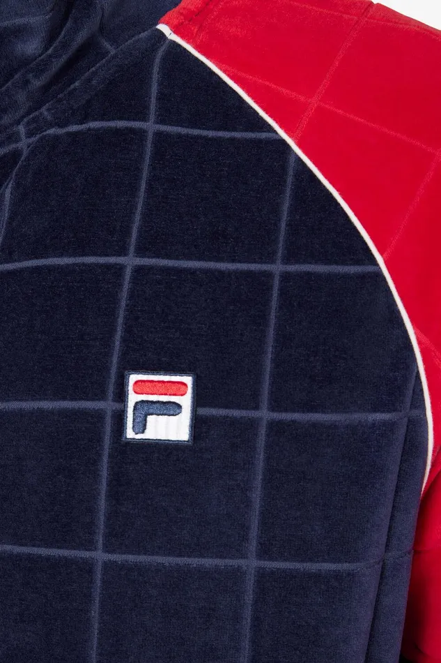 Coats and Jackets Men Fila Ivy League Debossed Check Velour Jacket 488 Fila Navy Fila Red Gardenia