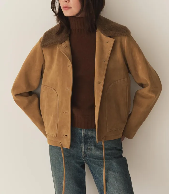 Coats and Jackets Women DEN Turner Suede Jacket Stag Coats and Jackets Women DEN Turner Suede Jacket Stag