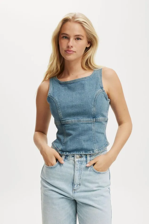 Codie Denim Corset Jewel Blue Women Cotton On Tops