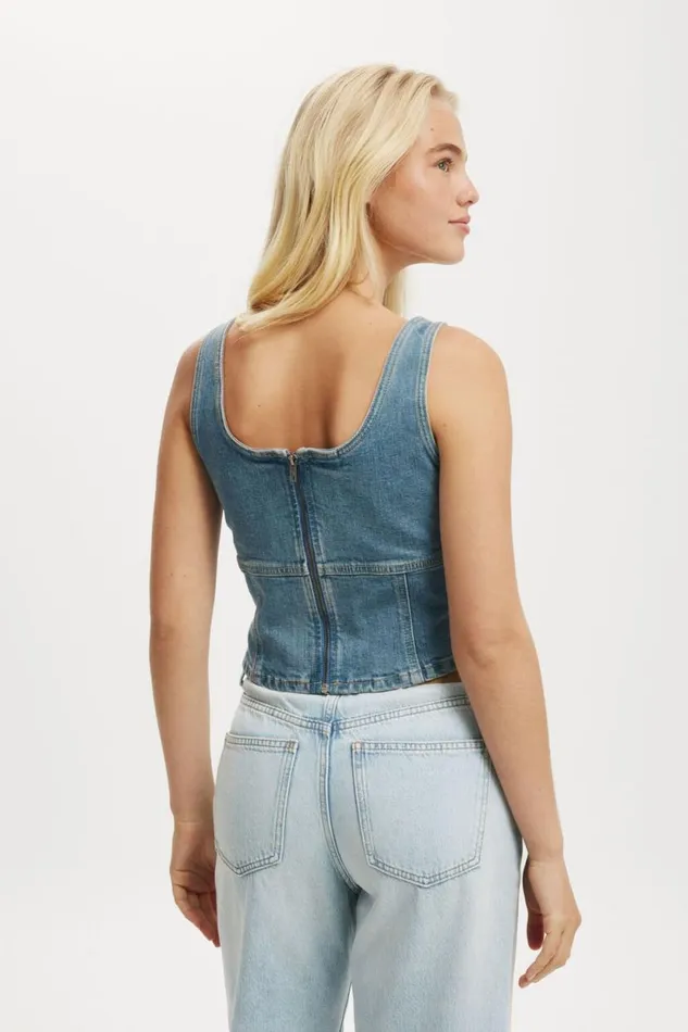 Codie Denim Corset Jewel Blue Women Cotton On Tops
