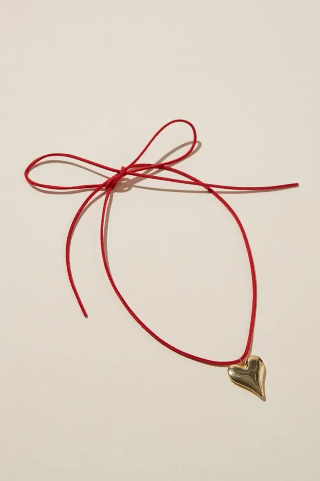 Cord Pendant Necklace Red Cord Gold Heart Women Cotton On Jewelry