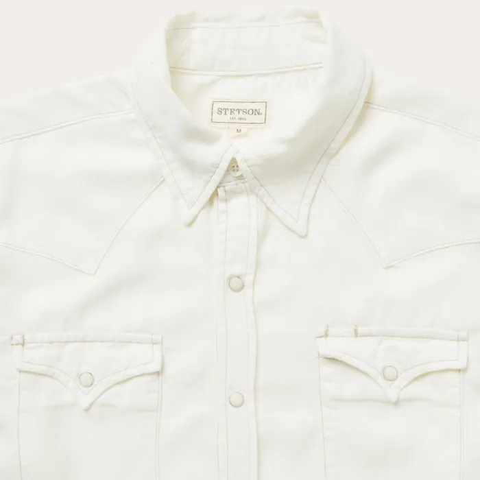 Cream Tencel Twill Shirt White Men Stetson Western Shirts