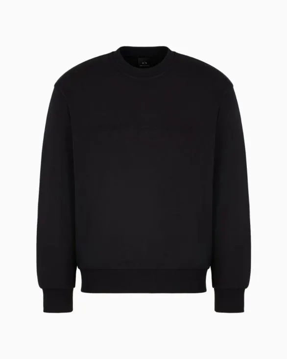 Crewneck Cotton Blend Sweatshirt Black Men Armani Sweatshirts