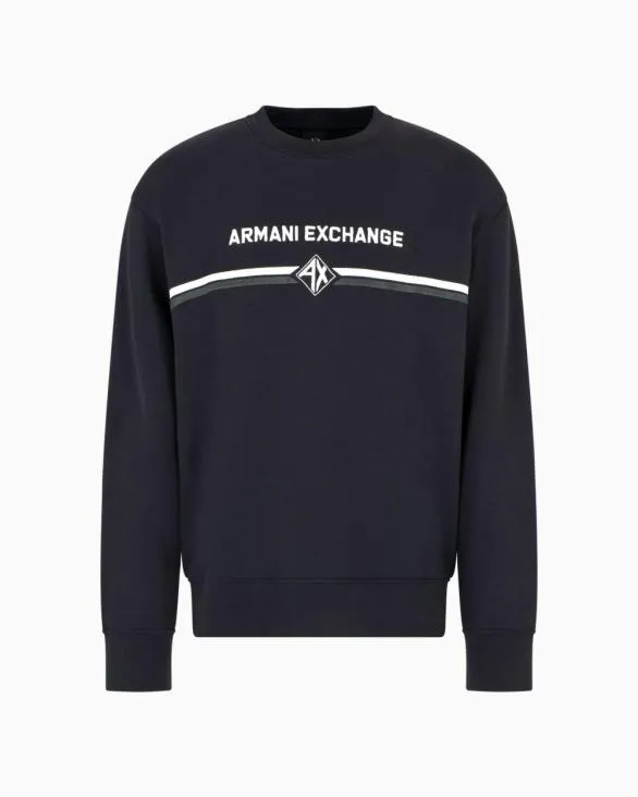 Crewneck Sweatshirt With Logo Print On The Chest Navy Blue Men Armani Matching Sets