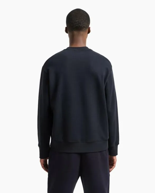 Crewneck Sweatshirt With Logo Print On The Chest Navy Blue Men Armani Matching Sets Crewneck Sweatshirt With Logo Print On The Chest Navy Blue Men Armani Matching Sets