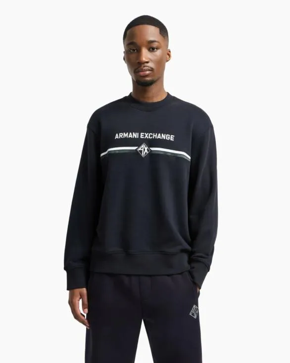 Crewneck Sweatshirt With Logo Print On The Chest Navy Blue Men Armani Matching Sets Crewneck Sweatshirt With Logo Print On The Chest Navy Blue Men Armani Matching Sets