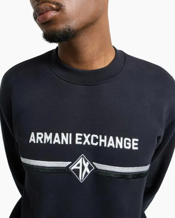 Crewneck Sweatshirt With Logo Print On The Chest Navy Blue Men Armani Matching Sets Crewneck Sweatshirt With Logo Print On The Chest Navy Blue Men Armani Matching Sets