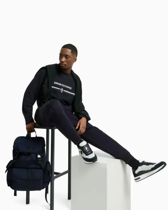 Crewneck Sweatshirt With Logo Print On The Chest Navy Blue Men Armani Matching Sets Crewneck Sweatshirt With Logo Print On The Chest Navy Blue Men Armani Matching Sets