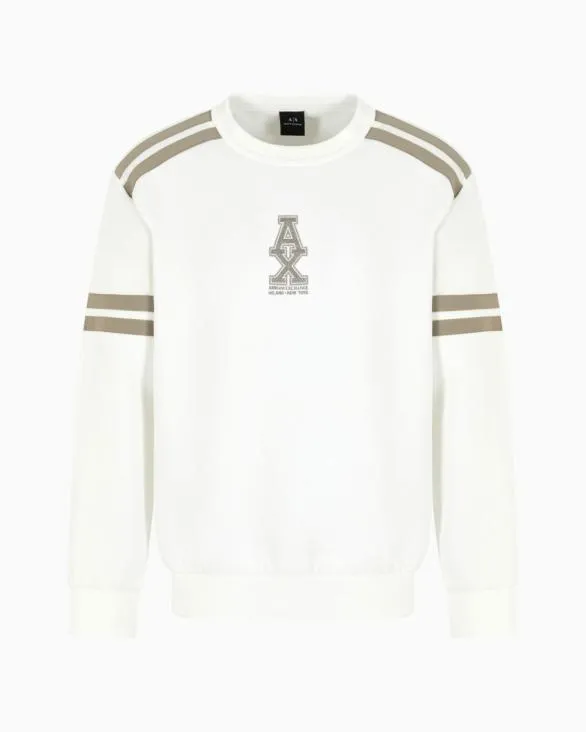Crewneck Sweatshirt With Stripes And Logo White Men Armani Sweatshirts
