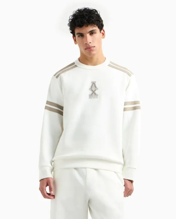 Crewneck Sweatshirt With Stripes And Logo White Men Armani Sweatshirts Crewneck Sweatshirt With Stripes And Logo White Men Armani Sweatshirts