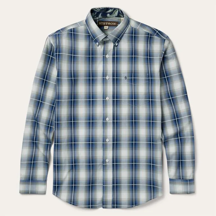 Crystal Plaid Button Down Shirt Blue Men Stetson Classic Cut