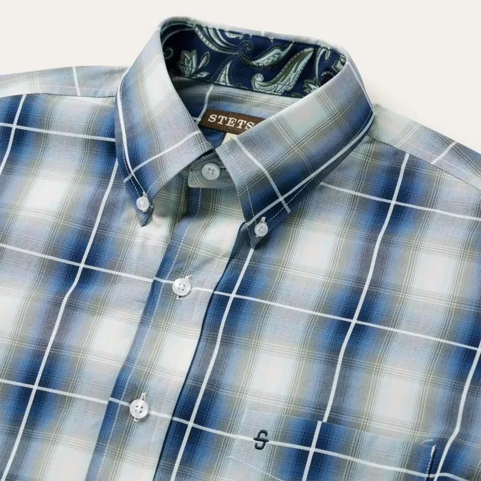 Crystal Plaid Button Down Shirt Blue Men Stetson Classic Cut