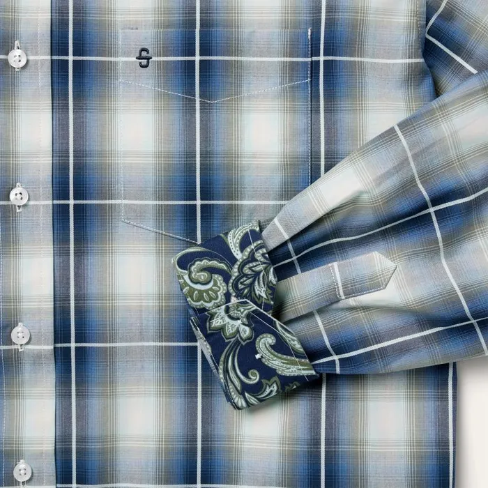 Crystal Plaid Button Down Shirt Blue Men Stetson Classic Cut