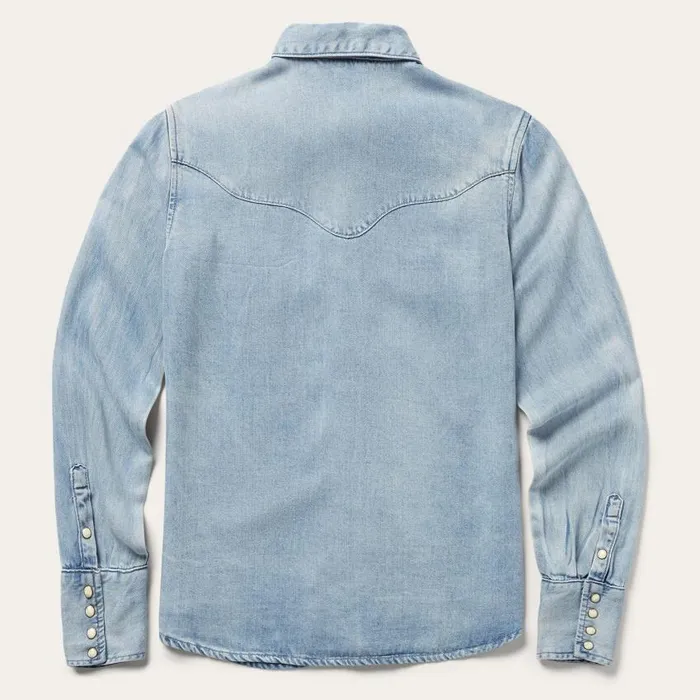 Curved Yoke Western Denim Shirt Blue Women Stetson Western Shirts