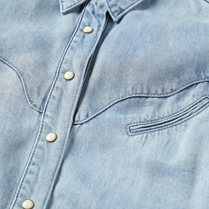 Curved Yoke Western Denim Shirt Blue Women Stetson Western Shirts