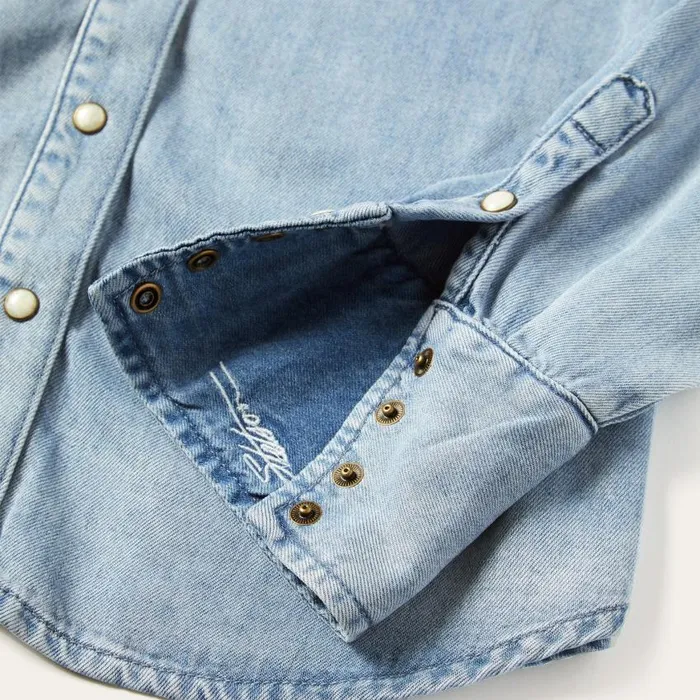 Curved Yoke Western Denim Shirt Blue Women Stetson Western Shirts