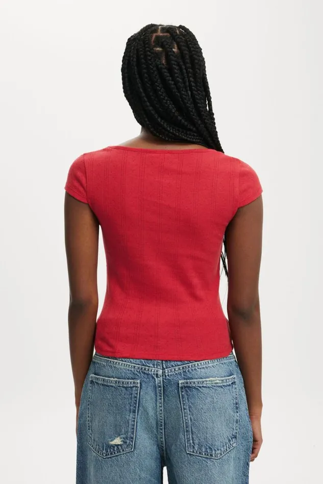 Darcie Scoop Neck Short Sleeve Top Crimson Kiss Women Cotton On Tops