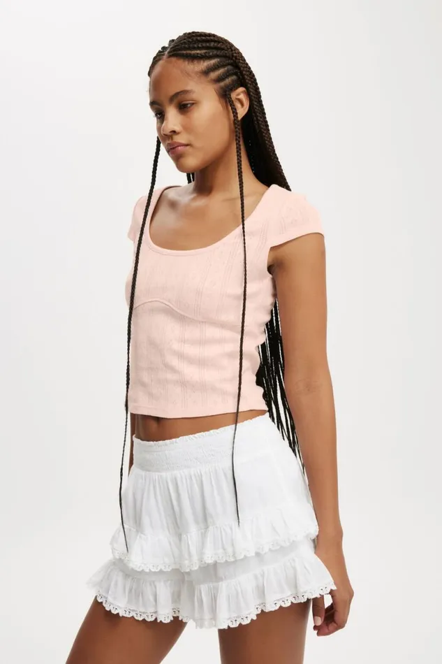 Darcie Scoop Neck Short Sleeve Top Flossy Pink Women Cotton On Tops