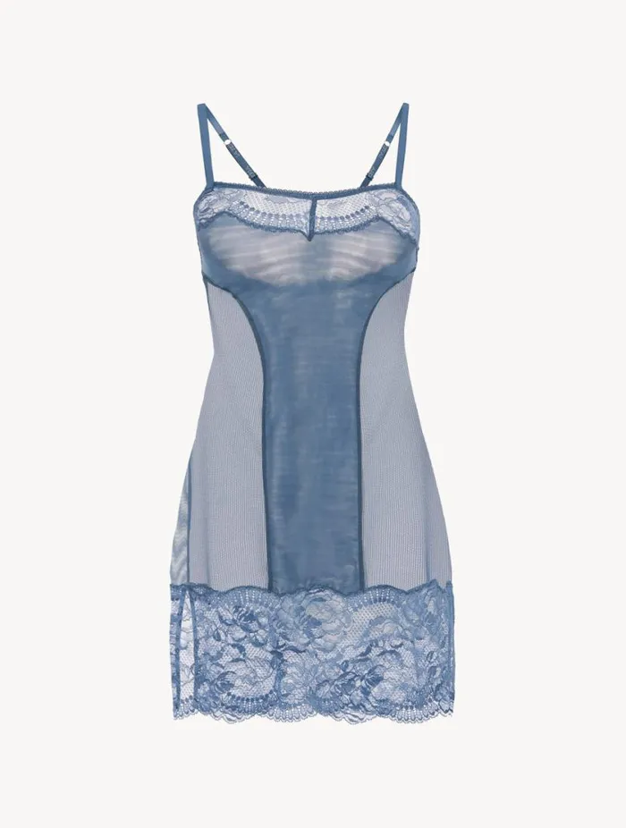 Dark Blue Lace Slip Sleepwear La Perla Slips and Dresses