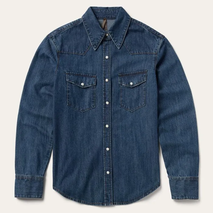 Dark Denim Snap Western Shirt Blue Women Stetson Denim Shirts