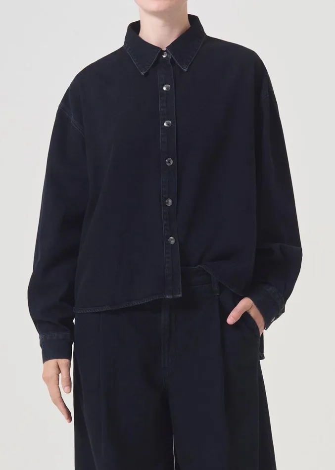 Denim Women Agolde Aiden High Low Shirt In Dispute