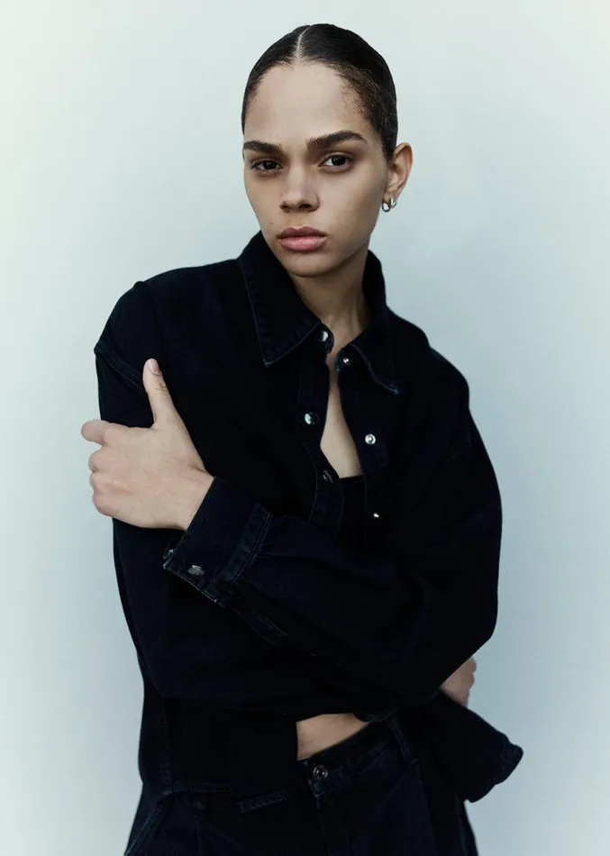 Denim Women Agolde Aiden High Low Shirt In Dispute