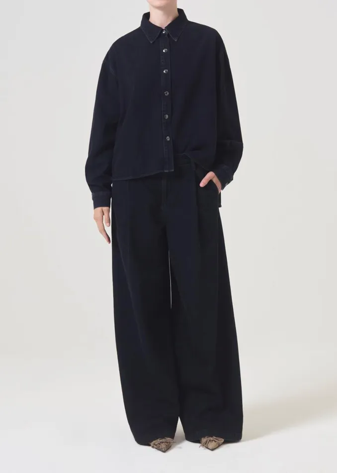 Denim Women Agolde Aiden High Low Shirt In Dispute