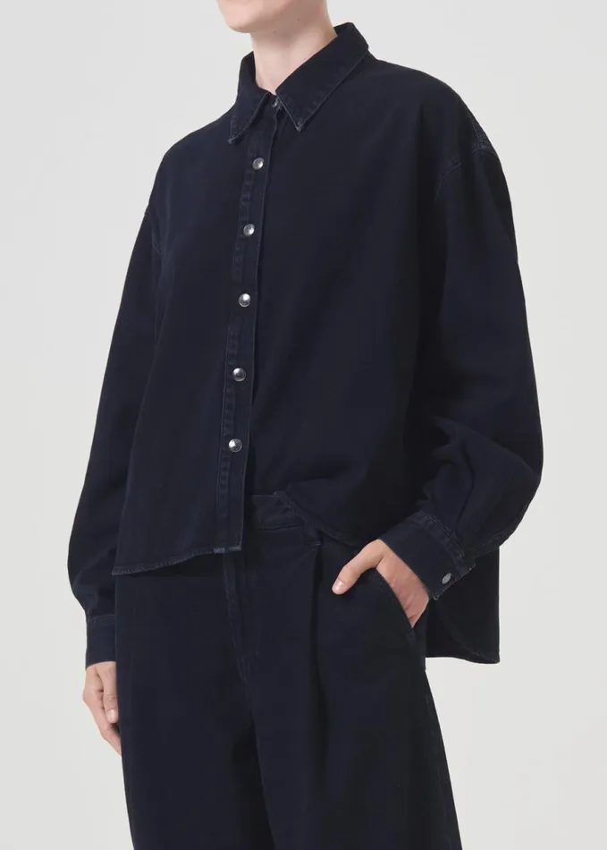 Denim Women Agolde Aiden High Low Shirt In Dispute