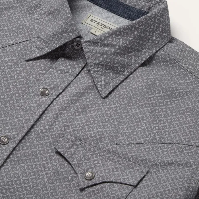 Diamond Print Western Shirt Grey Men Stetson Western Shirts