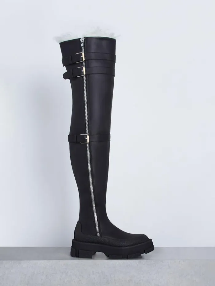 Dion Lee Footwear GAO THIGH HIGH UNISEX BOOT WITH SHEARLING Black 8211 Accessories Dion Lee Footwear GAO THIGH HIGH UNISEX BOOT WITH SHEARLING Black 8211 Accessories