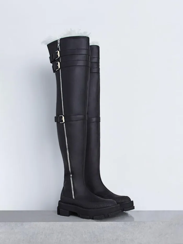 Dion Lee Footwear GAO THIGH HIGH UNISEX BOOT WITH SHEARLING Black 8211 Accessories