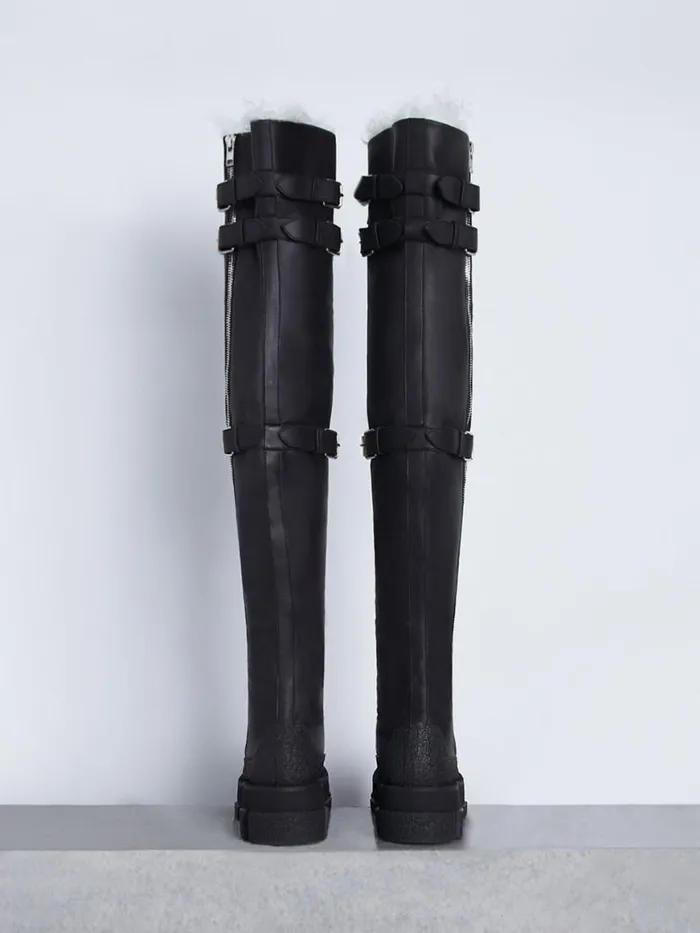 Dion Lee Footwear GAO THIGH HIGH UNISEX BOOT WITH SHEARLING Black 8211 Accessories