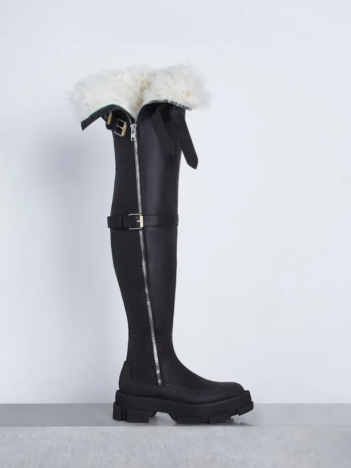 Dion Lee Footwear GAO THIGH HIGH UNISEX BOOT WITH SHEARLING Black 8211 Accessories