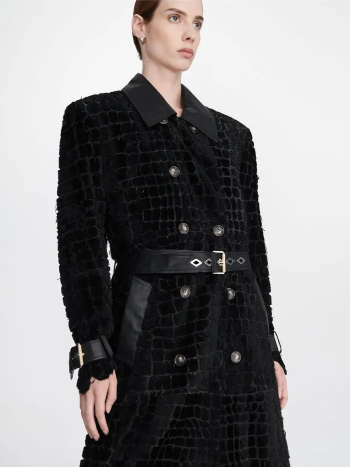 Dion Lee Outerwear DISTRESSED CROC ETCHED COAT Black 8211 UnisexShop