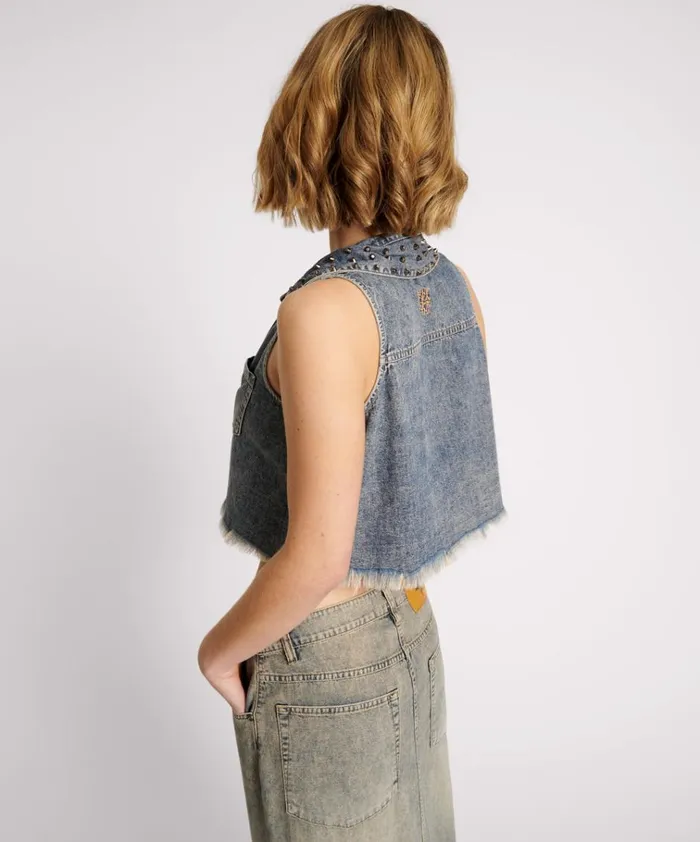 DIRTY BLUE STUDDED BRAXTON TOP Women One Teaspoon Denim Tops DIRTY BLUE STUDDED BRAXTON TOP Women One Teaspoon Denim Tops