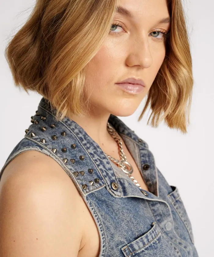 DIRTY BLUE STUDDED BRAXTON TOP Women One Teaspoon Denim Tops DIRTY BLUE STUDDED BRAXTON TOP Women One Teaspoon Denim Tops