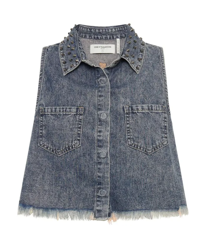 DIRTY BLUE STUDDED BRAXTON TOP Women One Teaspoon Denim Tops DIRTY BLUE STUDDED BRAXTON TOP Women One Teaspoon Denim Tops