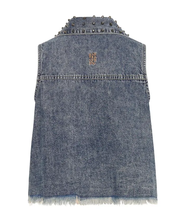 DIRTY BLUE STUDDED BRAXTON TOP Women One Teaspoon Denim Tops DIRTY BLUE STUDDED BRAXTON TOP Women One Teaspoon Denim Tops