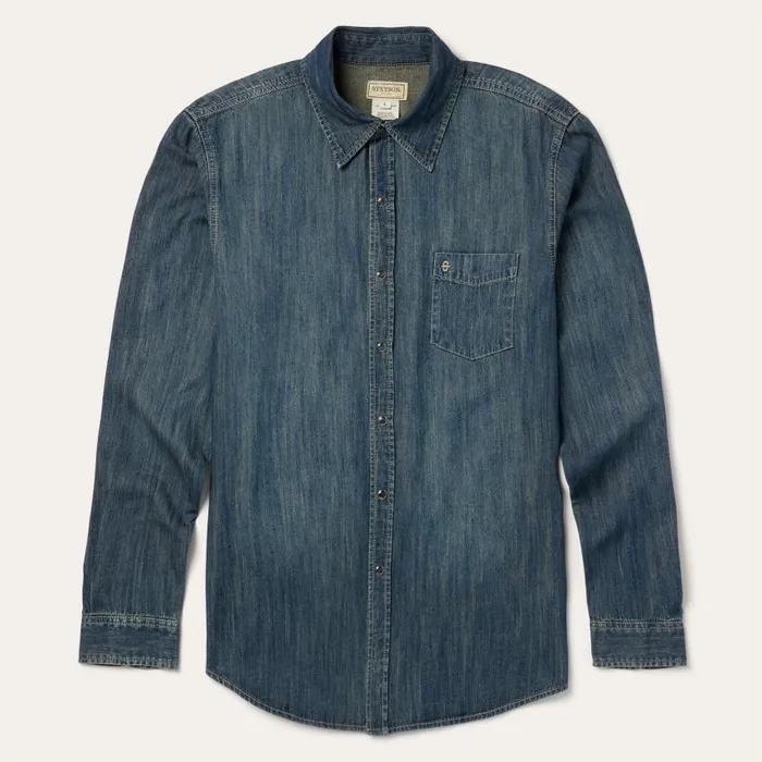 Dirty Denim Western Shirt Blue Men Stetson Western Shirts