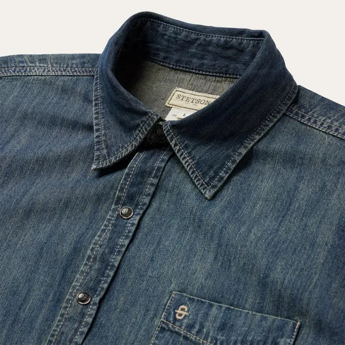 Dirty Denim Western Shirt Blue Men Stetson Western Shirts