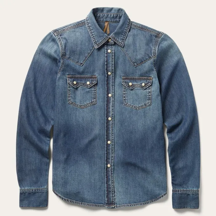 Distressed Denim Shirt Blue Women Stetson Denim Shirts
