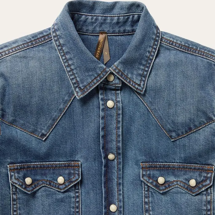 Distressed Denim Shirt Blue Women Stetson Denim Shirts
