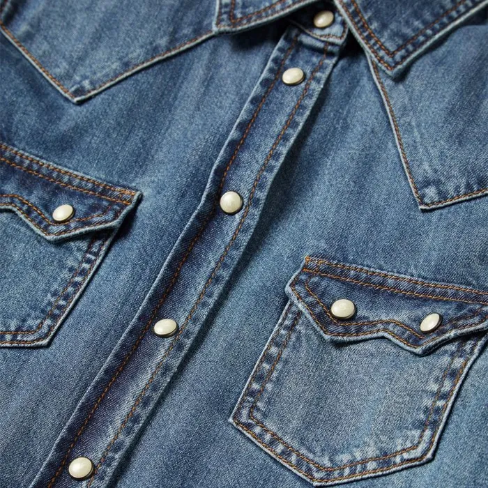 Distressed Denim Shirt Blue Women Stetson Denim Shirts