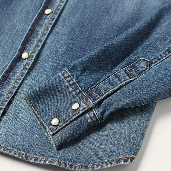 Distressed Denim Shirt Blue Women Stetson Denim Shirts