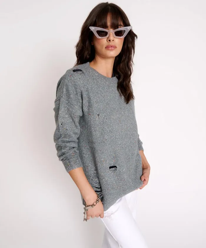 DISTRESSED FISHERMAN KNIT SWEATER GREY Women One Teaspoon Knitwear DISTRESSED FISHERMAN KNIT SWEATER GREY Women One Teaspoon Knitwear
