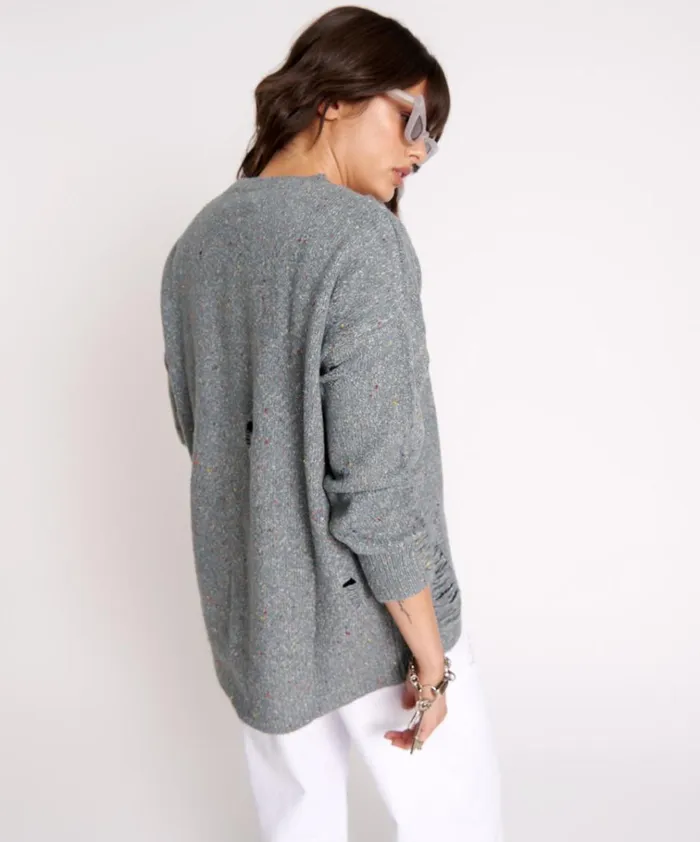 DISTRESSED FISHERMAN KNIT SWEATER GREY Women One Teaspoon Knitwear DISTRESSED FISHERMAN KNIT SWEATER GREY Women One Teaspoon Knitwear