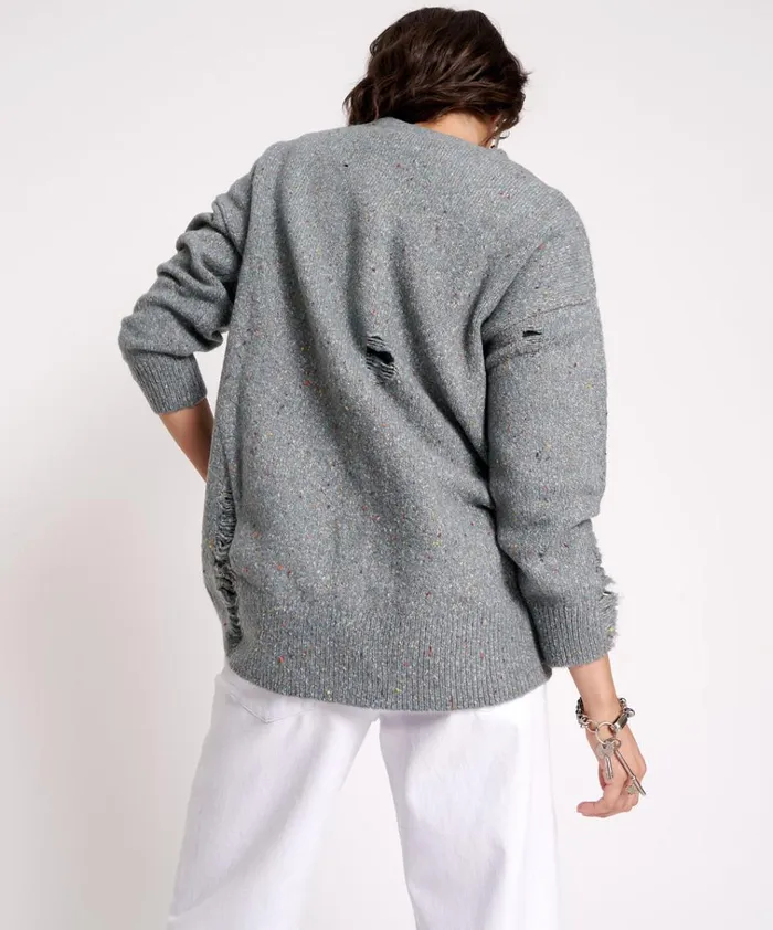 DISTRESSED FISHERMAN KNIT SWEATER GREY Women One Teaspoon Knitwear DISTRESSED FISHERMAN KNIT SWEATER GREY Women One Teaspoon Knitwear