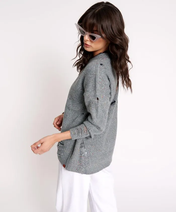 DISTRESSED FISHERMAN KNIT SWEATER GREY Women One Teaspoon Knitwear DISTRESSED FISHERMAN KNIT SWEATER GREY Women One Teaspoon Knitwear