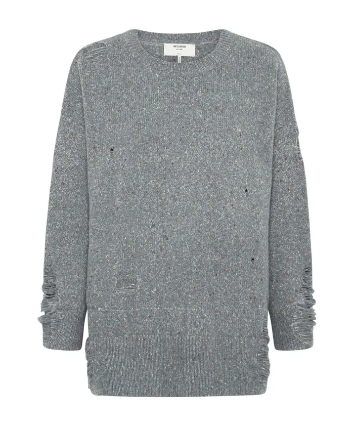 DISTRESSED FISHERMAN KNIT SWEATER GREY Women One Teaspoon Knitwear DISTRESSED FISHERMAN KNIT SWEATER GREY Women One Teaspoon Knitwear